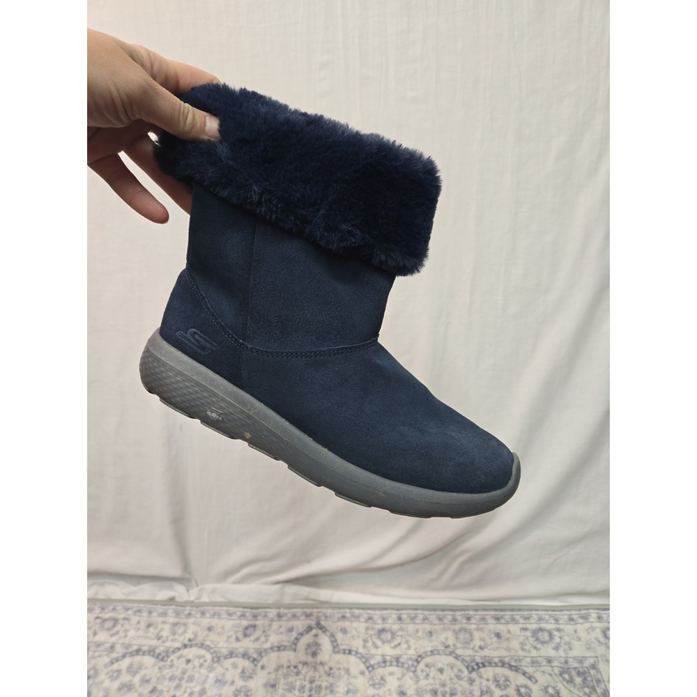 Skechers Goga On The Go City 2 Women's 8.5 Navy Blue Leather Faux Fur Boots Fold